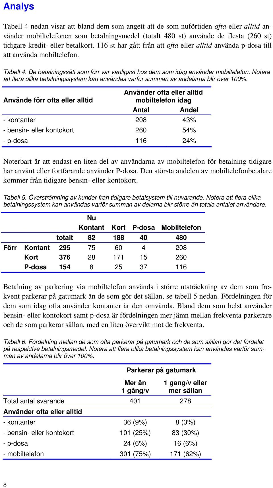 Notera att flera olika betalningssystem kan användas varför summan av andelarna blir över 100%.