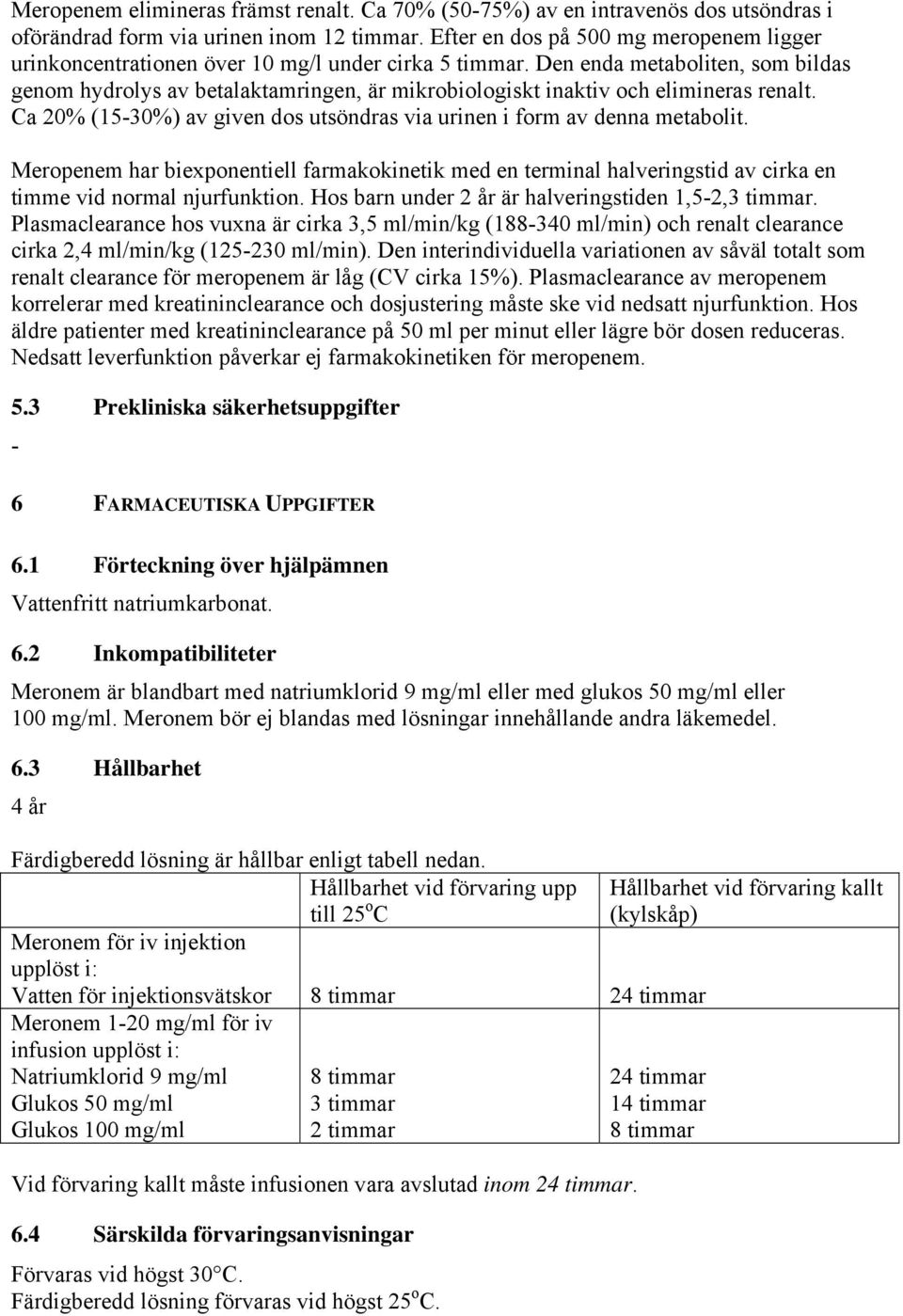 Den enda metaboliten, som bildas genom hydrolys av betalaktamringen, är mikrobiologiskt inaktiv och elimineras renalt. Ca 20% (15-30%) av given dos utsöndras via urinen i form av denna metabolit.