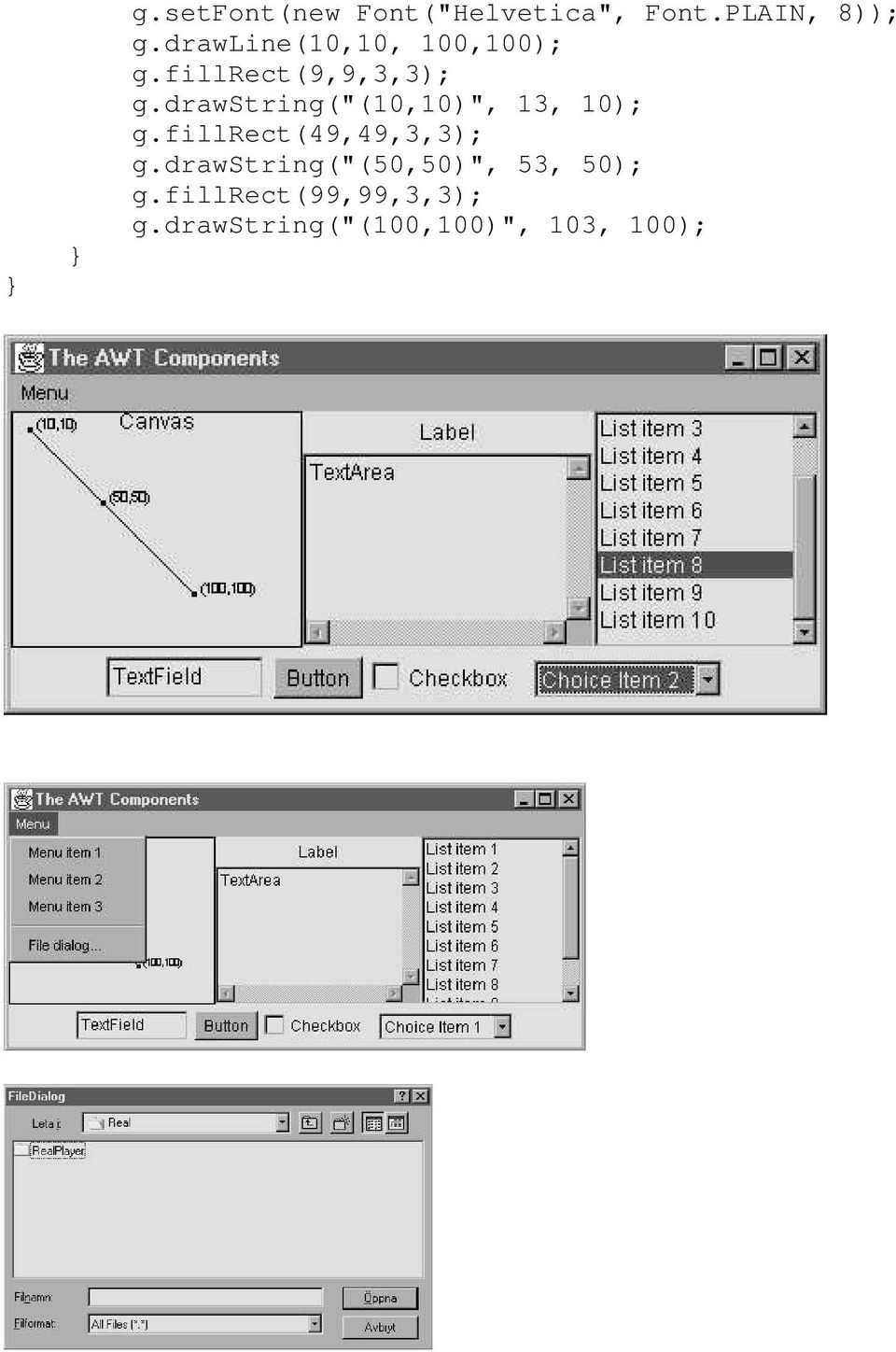 drawstring("(10,10)", 13, 10); g.fillrect(49,49,3,3); g.