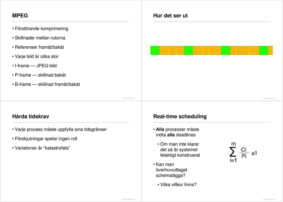 tidsgränser Förskjutningar spelar ingen roll Variationer är katastrofala Real-time scheduling Alla processer måste möta