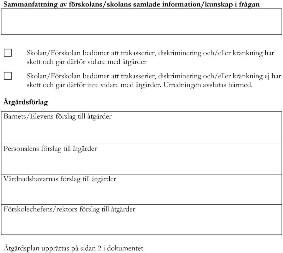 skett och går därför inte vidare med åtgärder. Utredningen avslutas härmed.