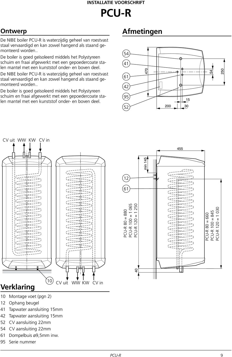 De NIBE boiler PCU-R is waterzijdig geheel van roestvast staal vervaardigd en kan zowel hangend als staand gemonteerd worden.