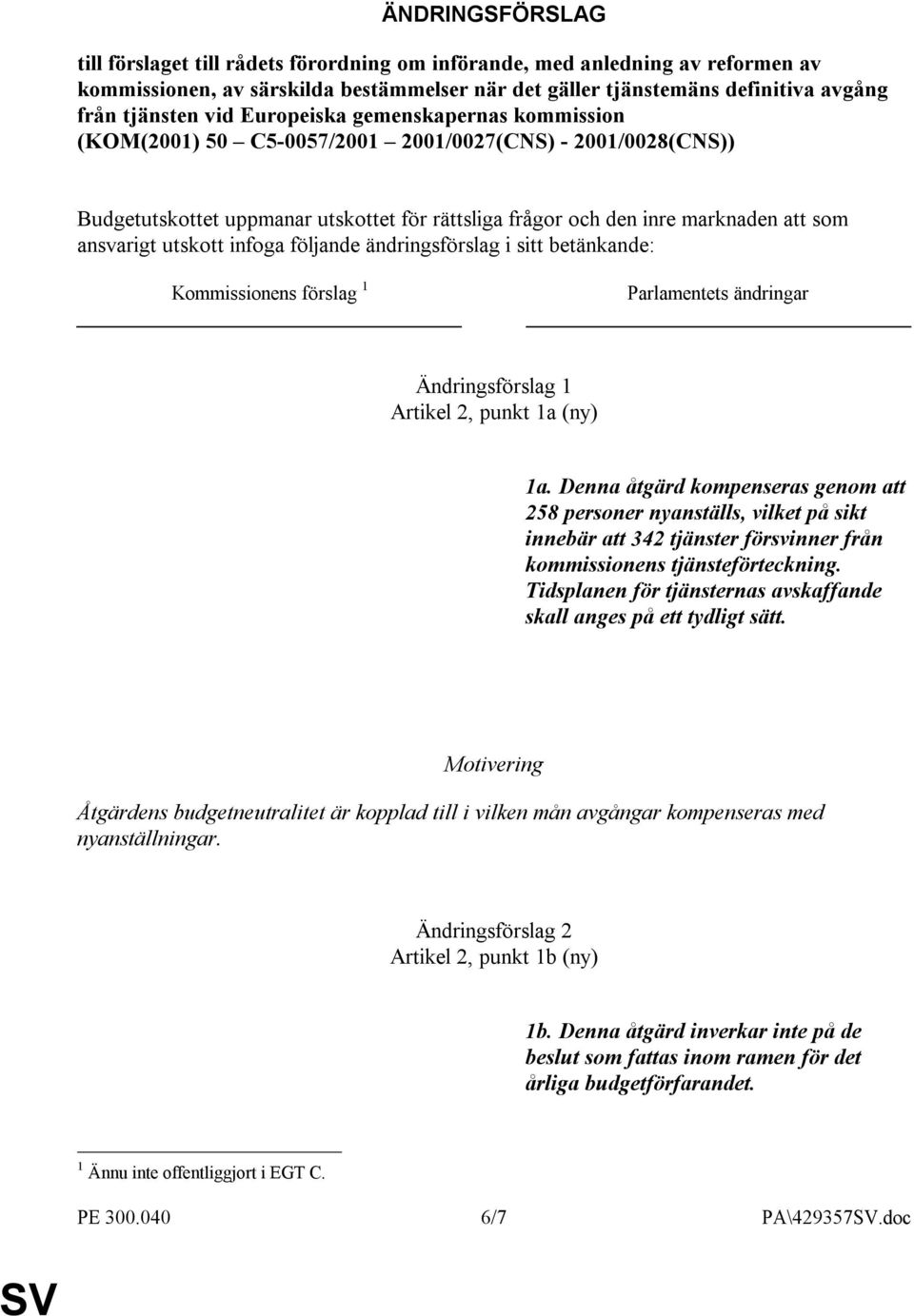 utskott infoga följande ändringsförslag i sitt betänkande: Kommissionens förslag 1 Parlamentets ändringar Ändringsförslag 1 Artikel 2, punkt 1a (ny) 1a.