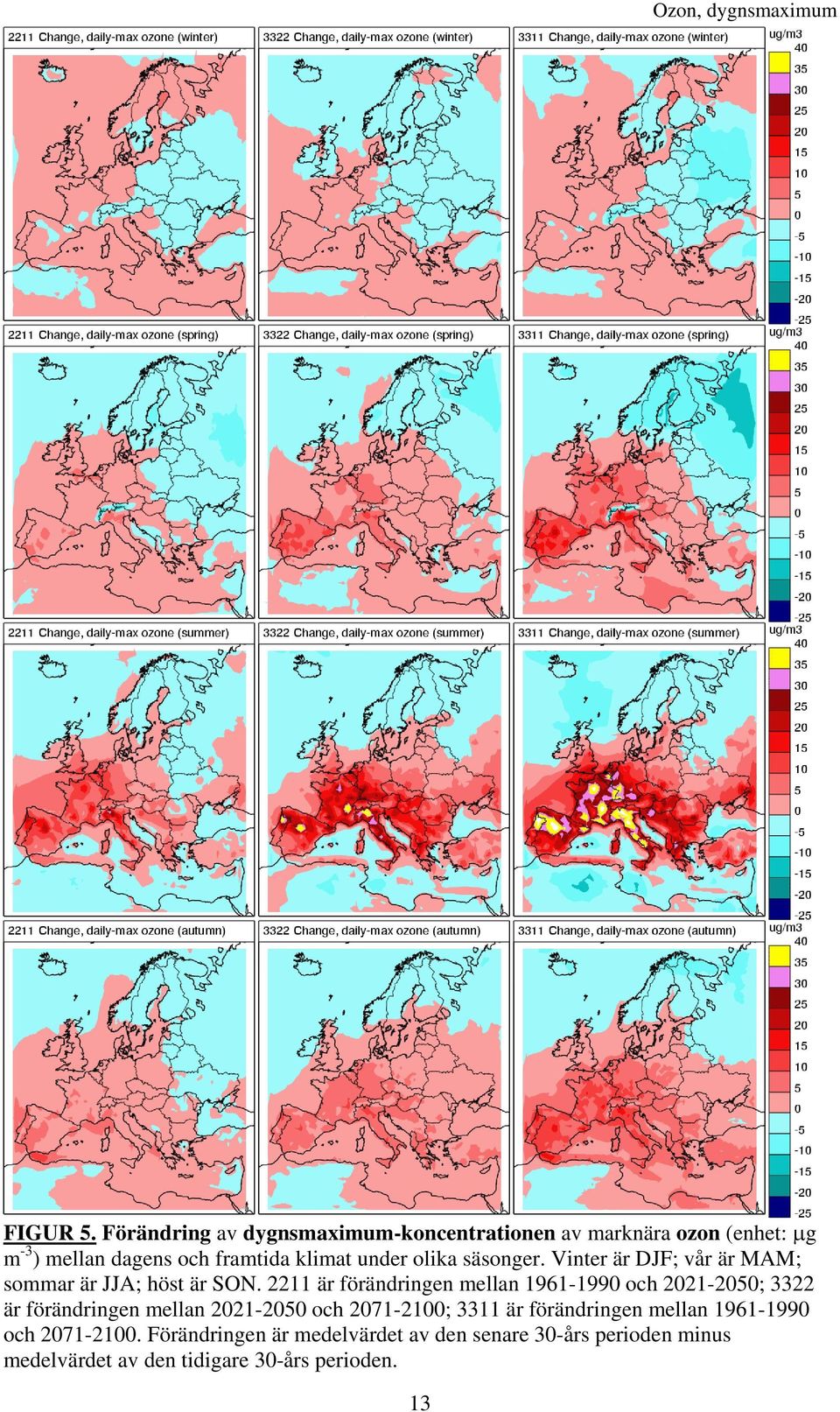 olika säsonger. Vinter är DJF; vår är MAM; sommar är JJA; höst är SON.