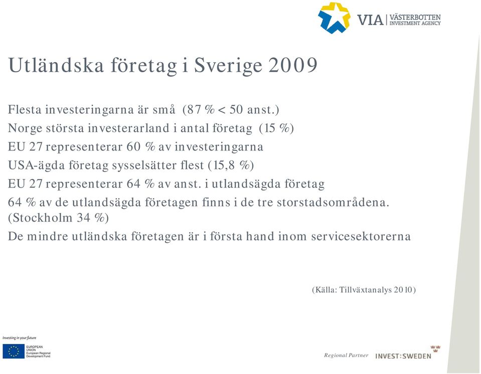 sysselsätter flest (15,8 %) EU 27 representerar 64 % av anst.