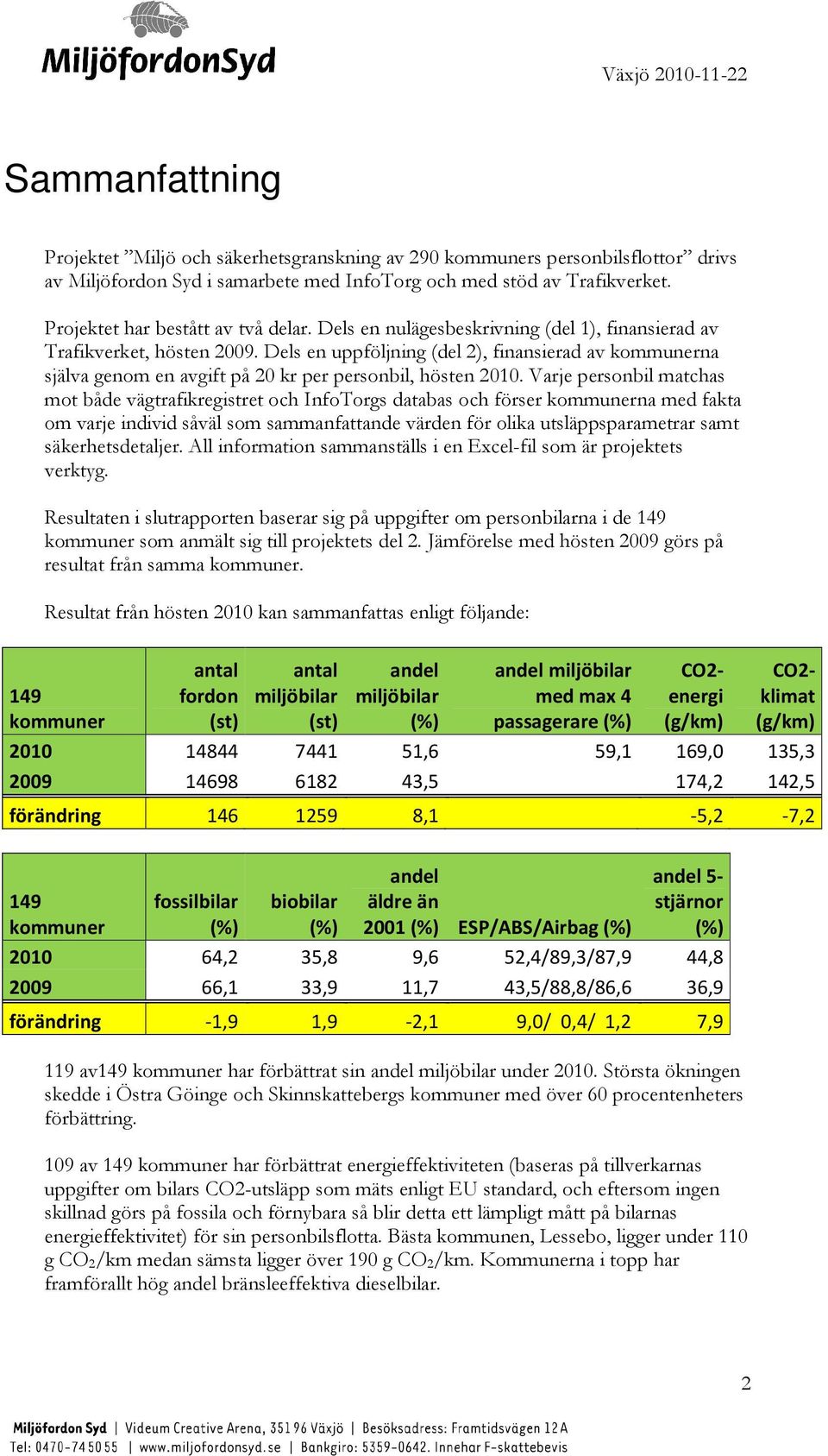 Dels en uppföljning (del 2), finansierad av kommunerna själva genom en avgift på 20 kr per personbil, hösten 2010.