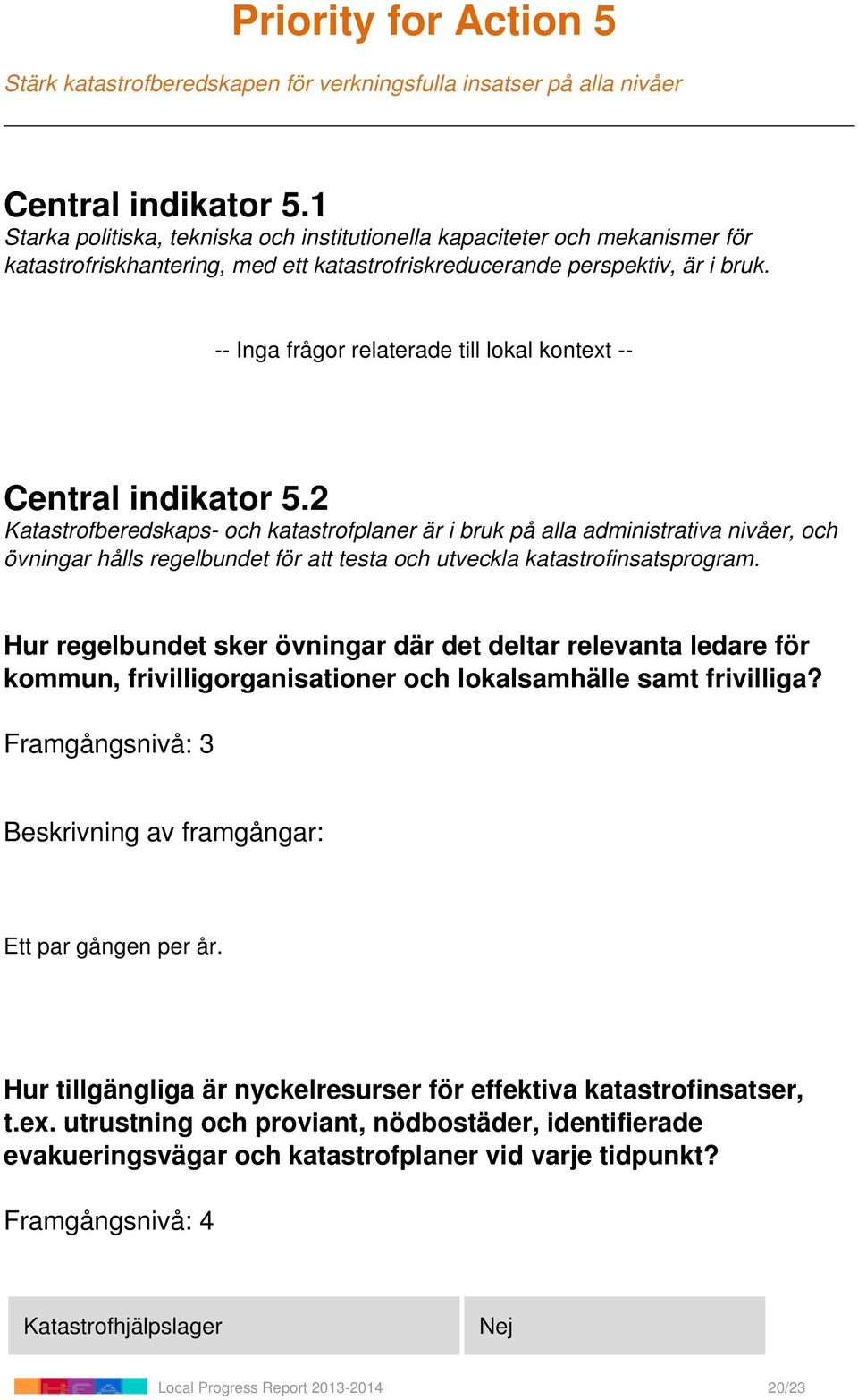 -- Inga frågor relaterade till lokal kontext -- Central indikator 5.