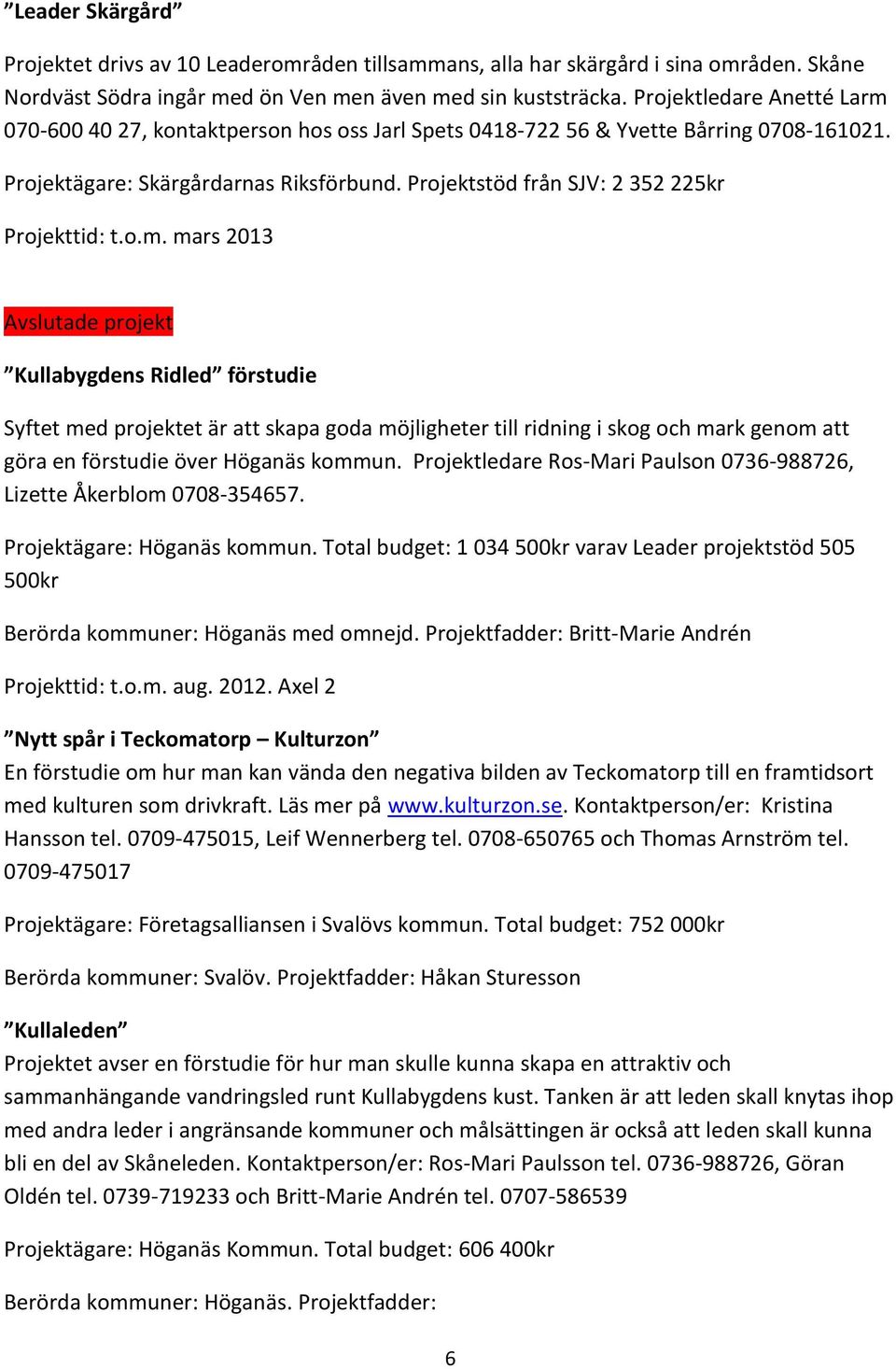 Projektstöd från SJV: 2 352 225kr Projekttid: t.o.m.