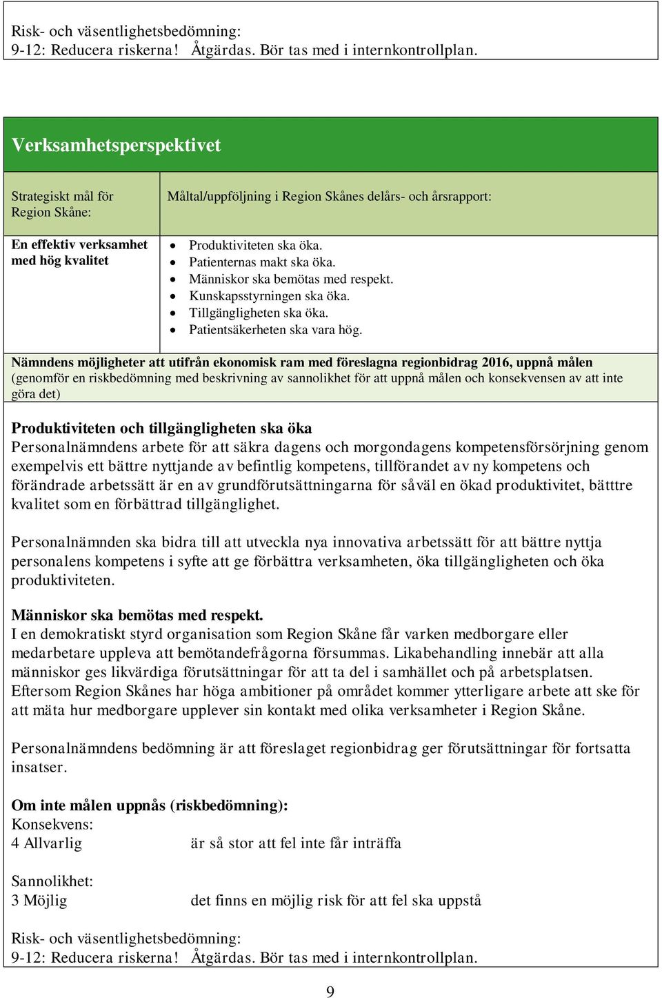 Patienternas makt ska öka. Människor ska bemötas med respekt. Kunskapsstyrningen ska öka. Tillgängligheten ska öka. Patientsäkerheten ska vara hög.