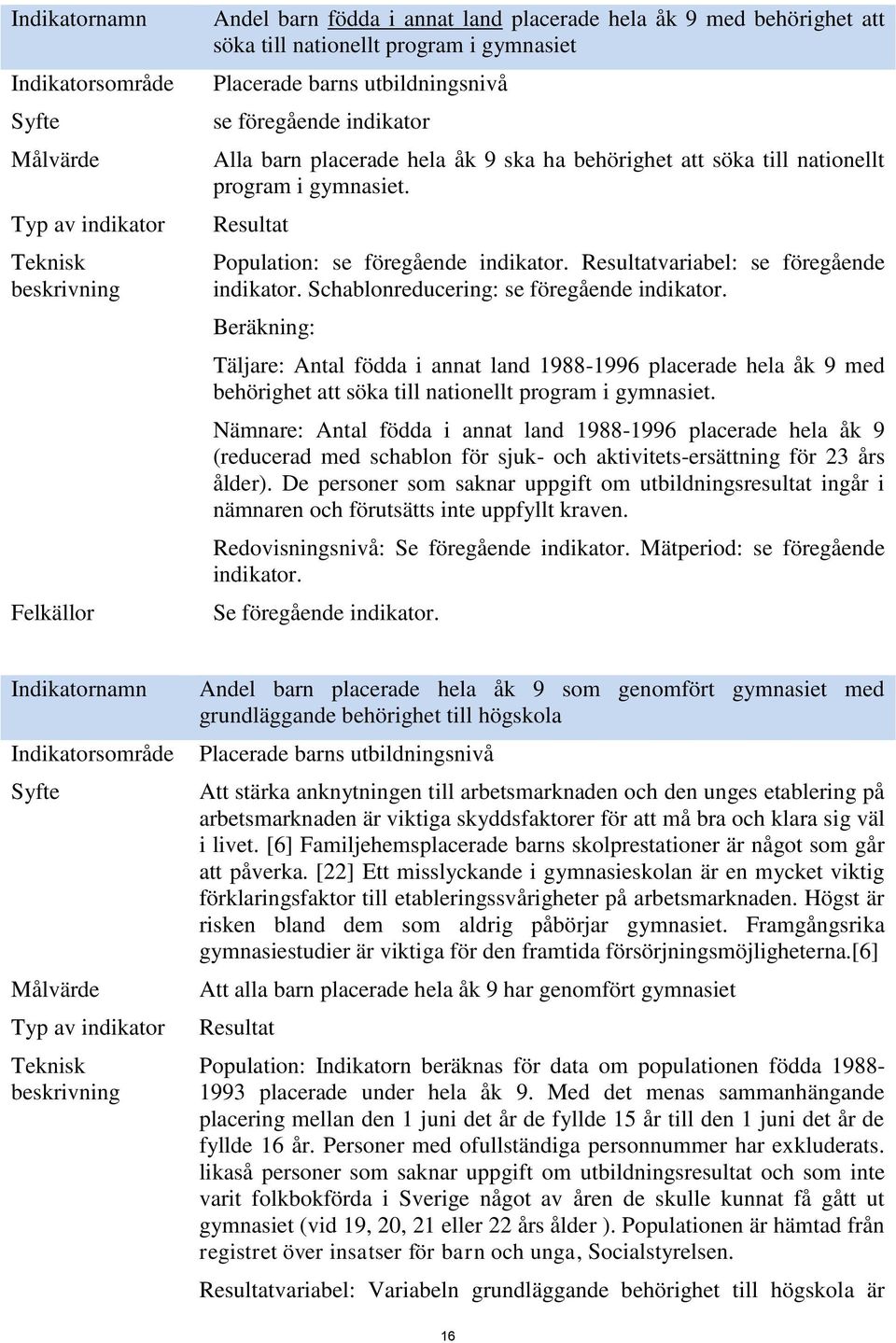 Resultatvariabel: se föregående indikator. Schablonreducering: se föregående indikator.