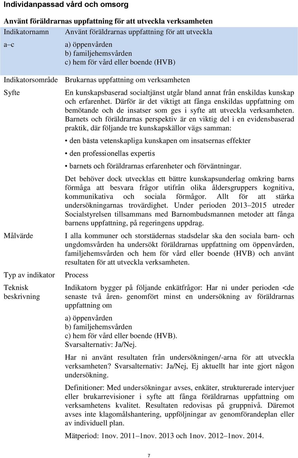 erfarenhet. Därför är det viktigt att fånga enskildas uppfattning om bemötande och de insatser som ges i syfte att utveckla verksamheten.