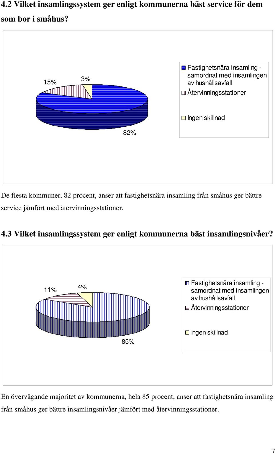 insamling från småhus ger bättre service jämfört med återvinningsstationer. 4.3 Vilket insamlingssystem ger enligt kommunerna bäst insamlingsnivåer?