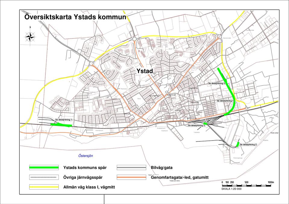 detaljritning 1 Sankt Knuts torg Koloniområde Se detaljritning 3 Småbåtshamn Krematorium Fiskehamn Tullstation Ystads saltsjöbad Reningsverk Badplats Se detaljritning 2