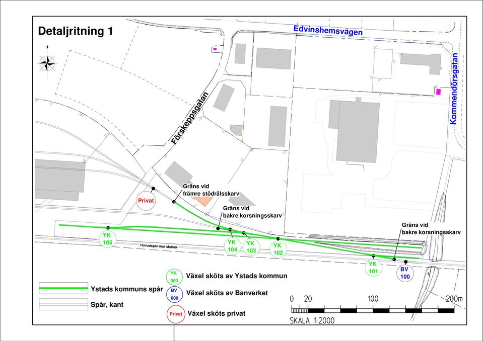 Malmö 104 103 102 Gräns vid bakre korsningsskarv s spår Spår, kant 000 BV