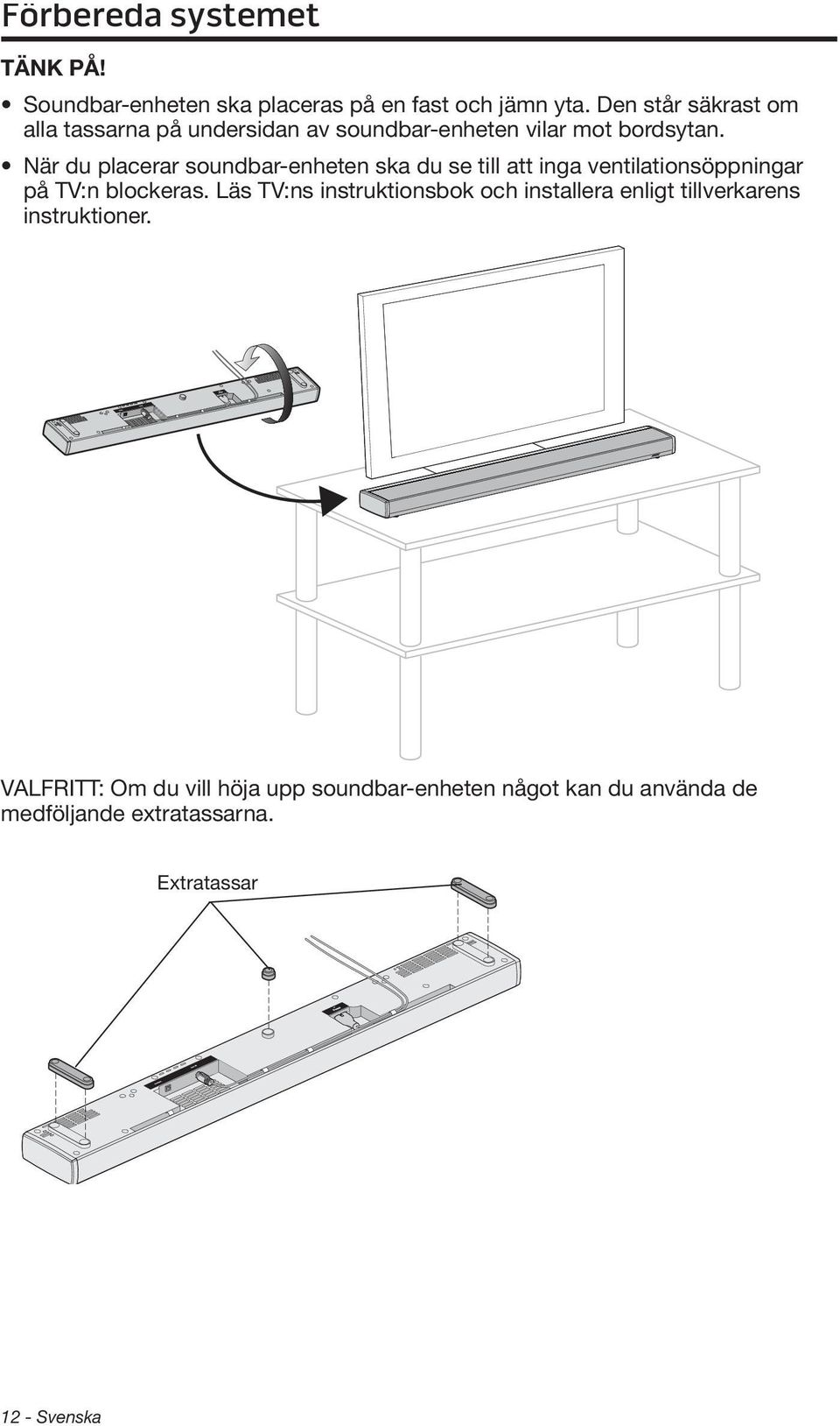 När du placerar soundbar-enheten ska du se till att inga ventilationsöppningar på TV:n blockeras.