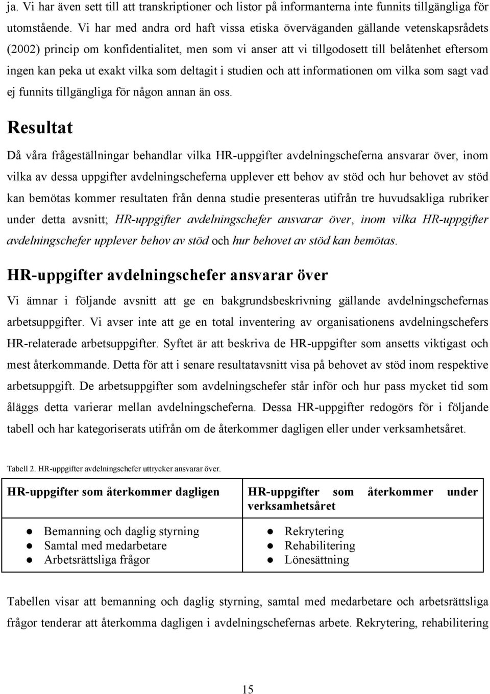 vilka som deltagit i studien och att informationen om vilka som sagt vad ej funnits tillgängliga för någon annan än oss.