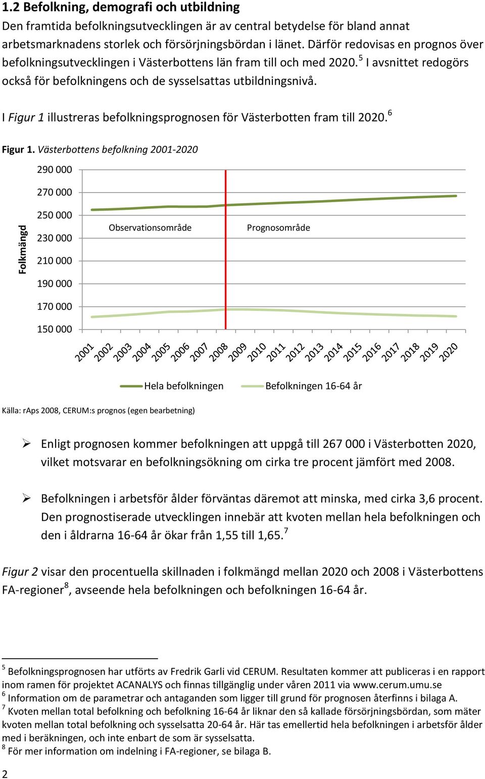 I Figur 1 illustreras befolkningsprognosen för Västerbotten fram till 2020. 6 Figur 1.