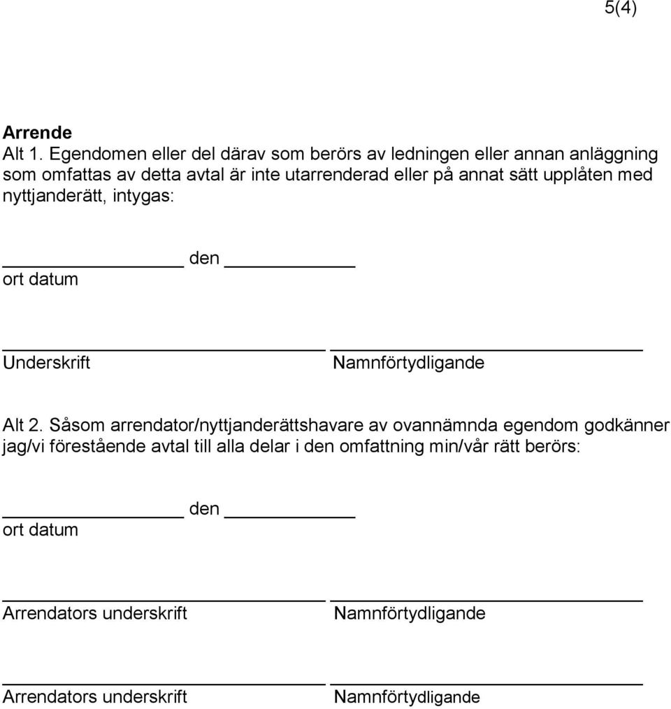 inte utarrenderad eller på annat sätt upplåten med nyttjanderätt, intygas: den Underskrift Alt 2.