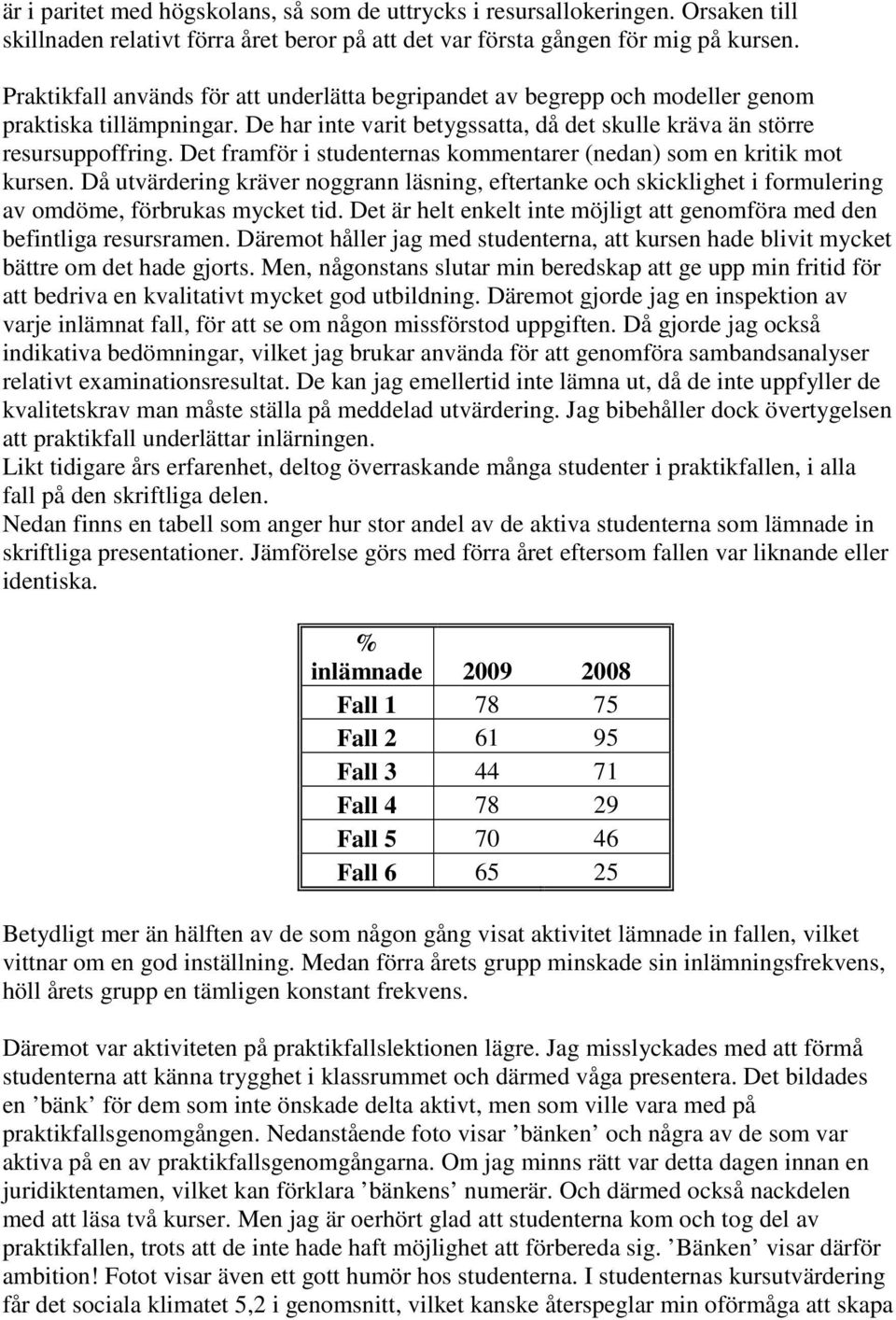 Det framför i studenternas kommentarer (nedan) som en kritik mot kursen. Då utvärdering kräver noggrann läsning, eftertanke och skicklighet i formulering av omdöme, förbrukas mycket tid.