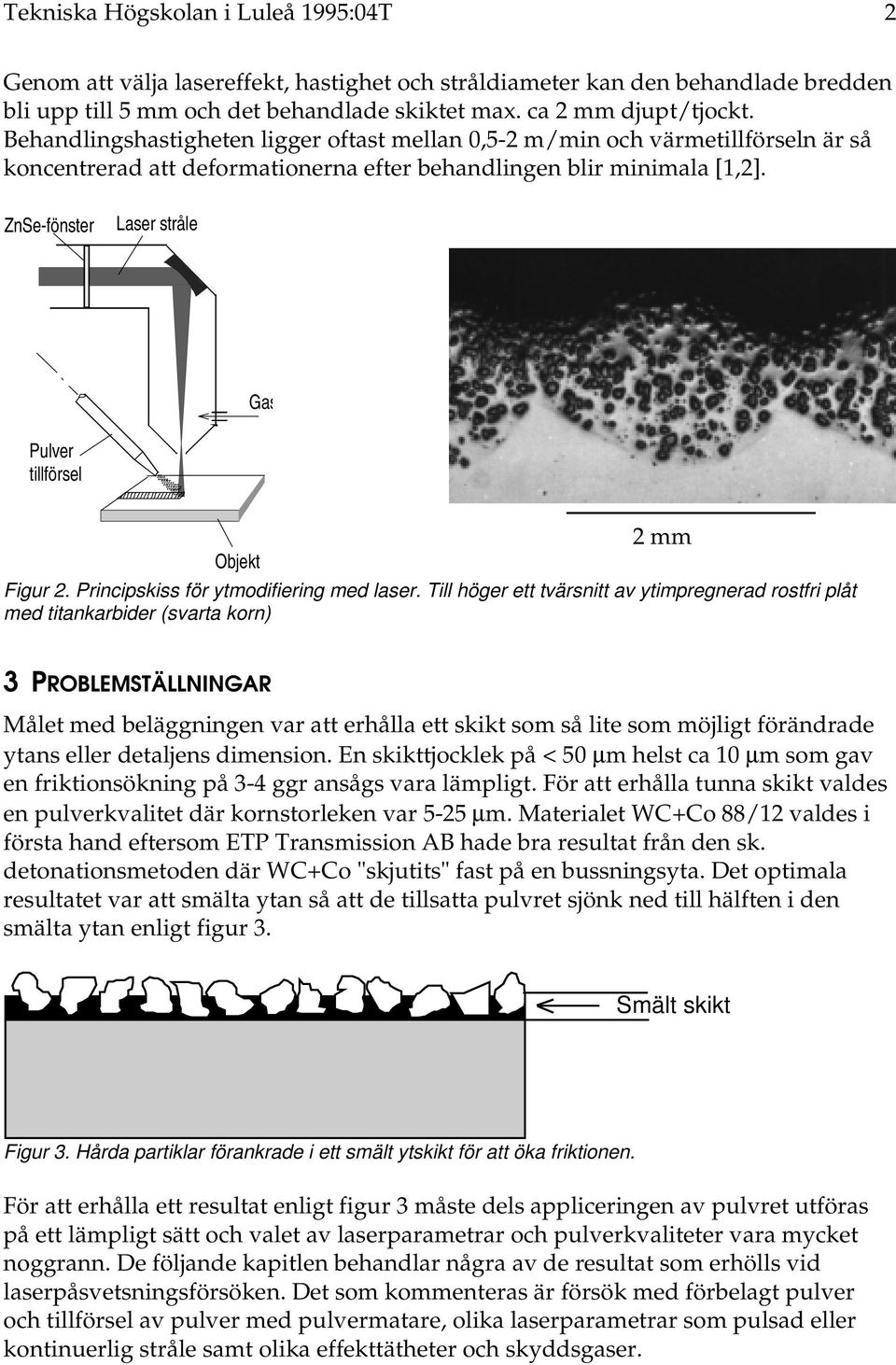 ZnSe-fönster Laser stråle Gas Pulver tillförsel 2 mm Objekt Figur 2. Principskiss för ytmodifiering med laser.