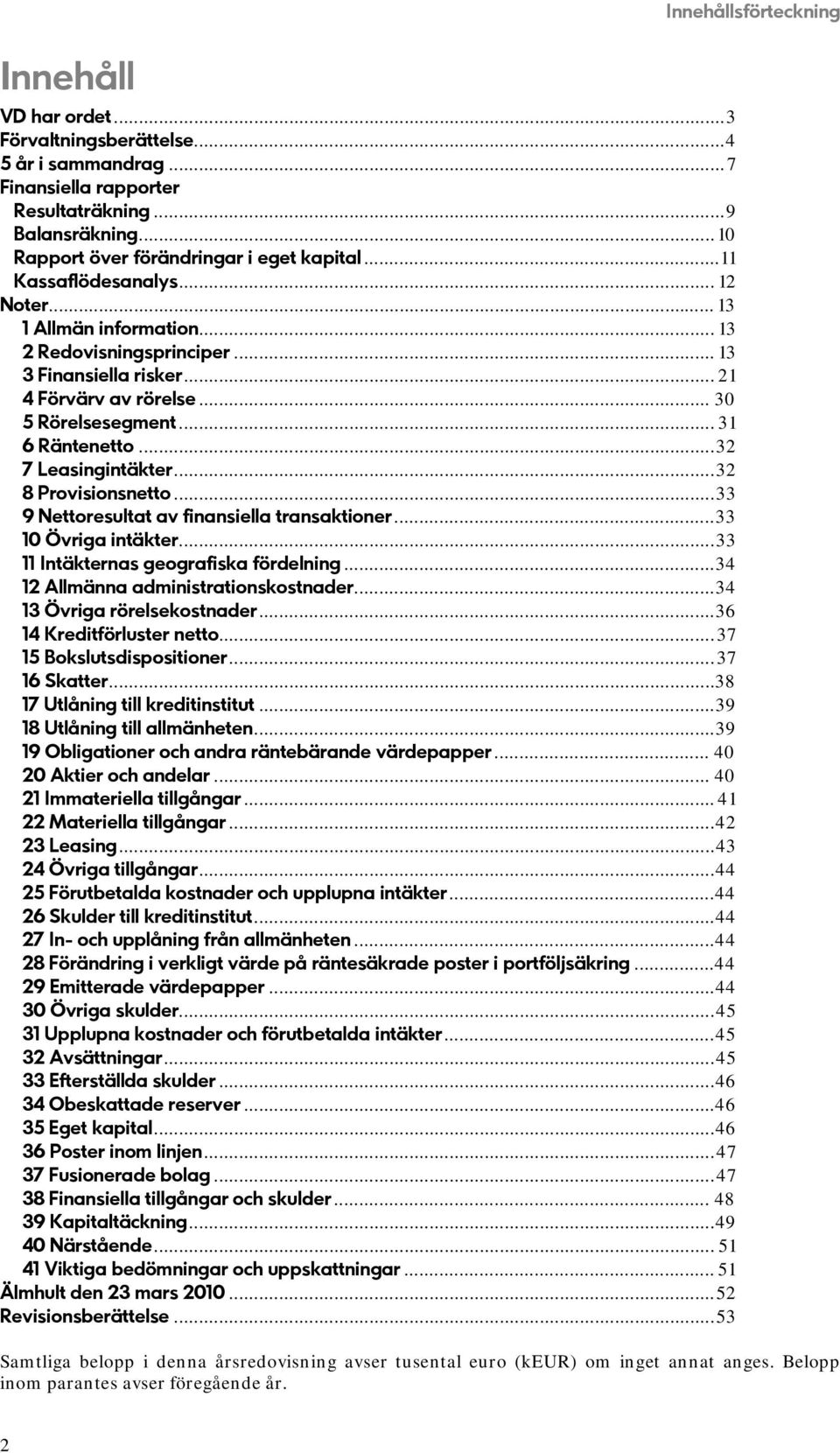 ..32 8 Provisionsnetto...33 9 Nettoresultat av finansiella transaktioner...33 10 Övriga intäkter...33 11 Intäkternas geografiska fördelning...34 12 Allmänna administrationskostnader.