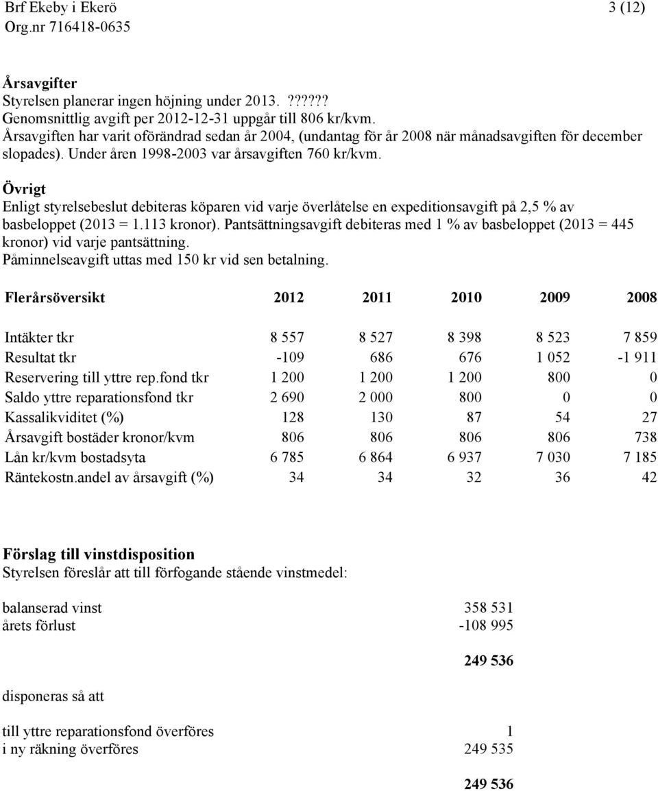 Övrigt Enligt styrelsebeslut debiteras köparen vid varje överlåtelse en expeditionsavgift på 2,5 % av basbeloppet (2013 = 1.113 kronor).