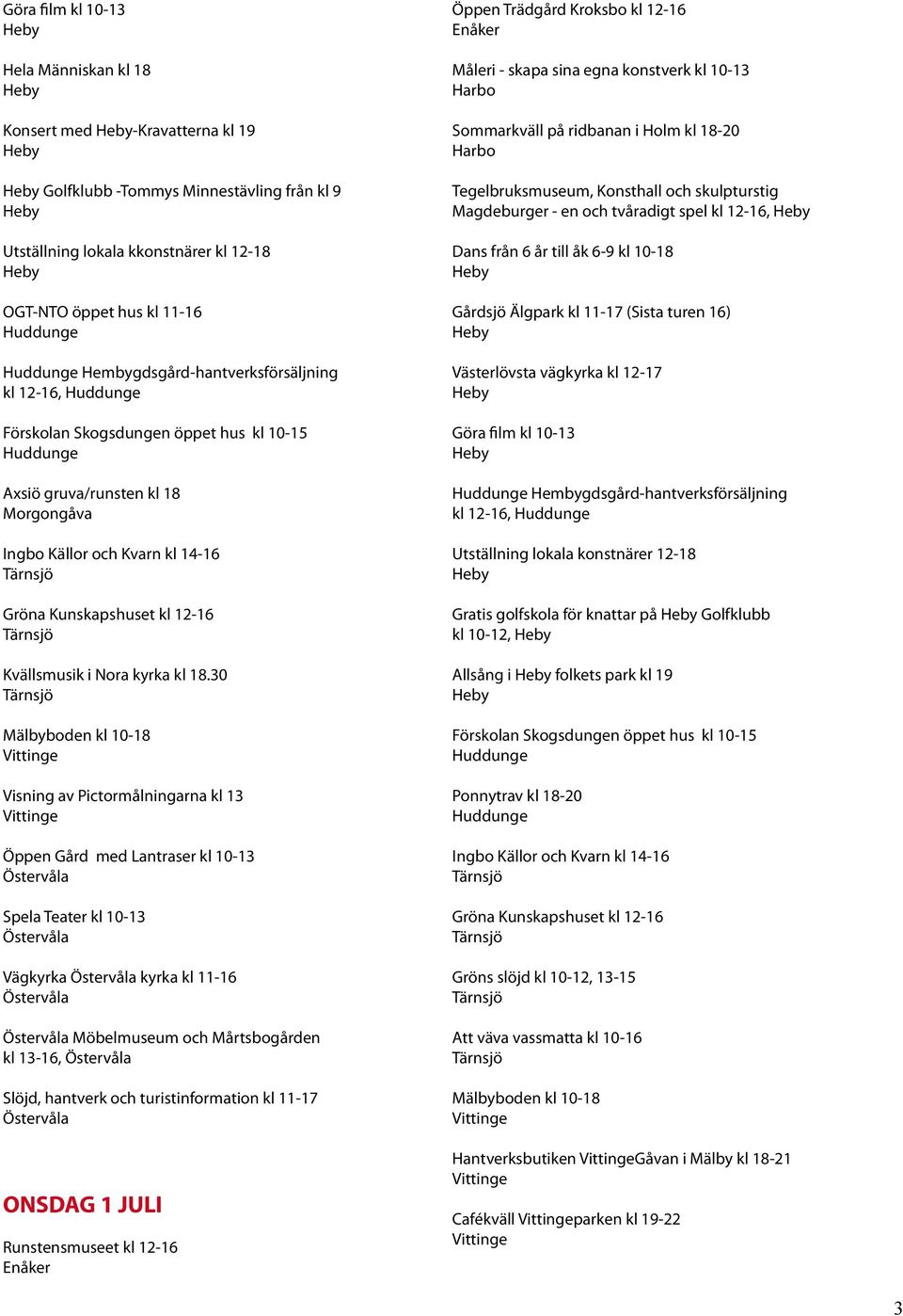 30 Visning av Pictormålningarna kl 13 Vägkyrka kyrka kl 11-16 Möbelmuseum och Mårtsbogården kl 13-16, ONSDAG 1 JULI Öppen Trädgård Kroksbo kl 12-16 Sommarkväll på ridbanan i Holm kl 18-20, Göra film