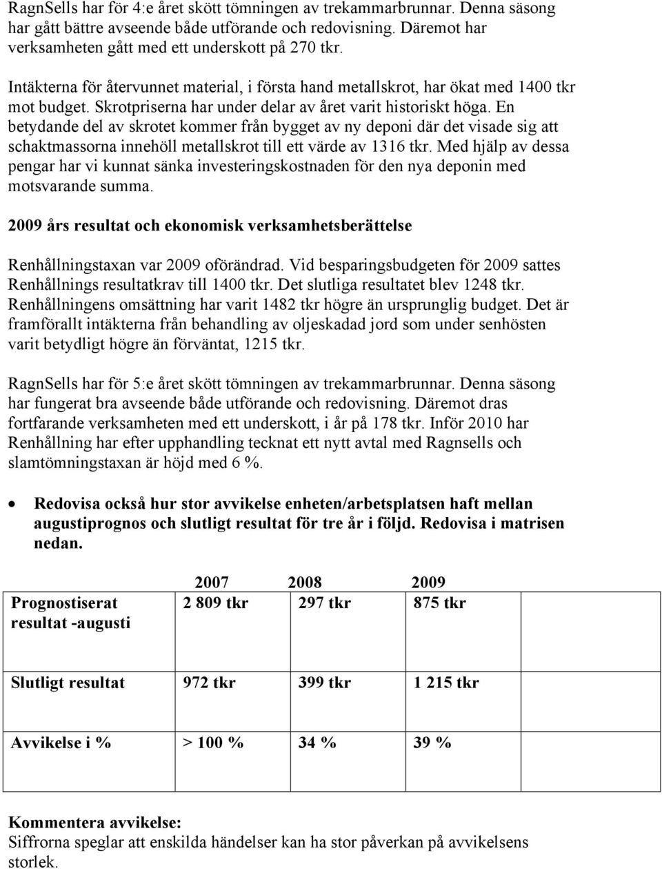 En betydande del av skrotet kommer från bygget av ny deponi där det visade sig att schaktmassorna innehöll metallskrot till ett värde av 1316 tkr.