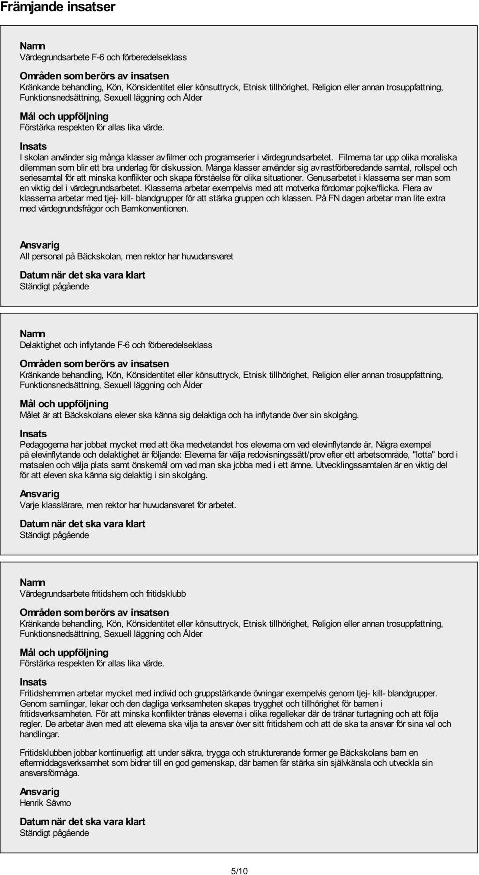 Många klasser använder sig av rastförberedande samtal, rollspel och seriesamtal för att minska konflikter och skapa förståelse för olika situationer.