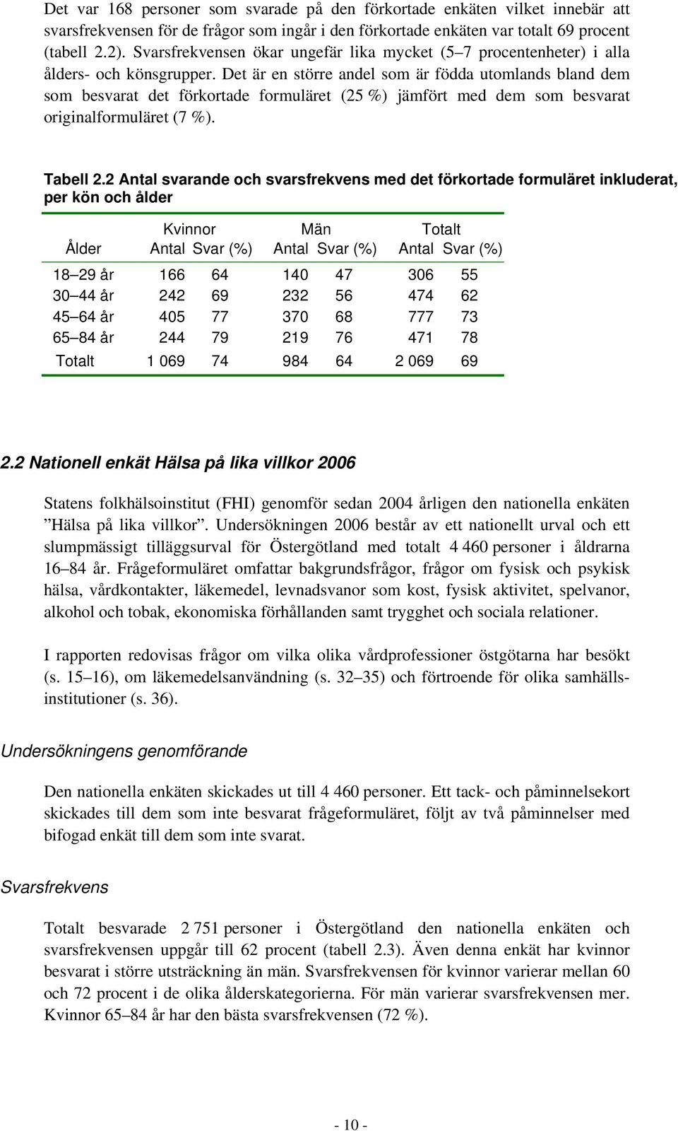 Det är en större andel som är födda utomlands bland dem som besvarat det förkortade formuläret (25 %) jämfört med dem som besvarat originalformuläret (7 %). Tabell 2.