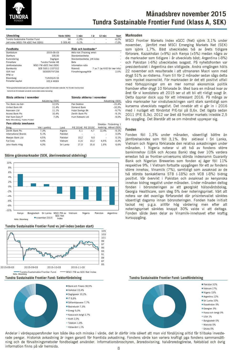 Beta - Jämförelseindex MSCI FM xgcc Net (SEK) Information ratio - Bankkonto SEB 5851-7312 Risknivå 7 av 7 (se KIID för mer info) ISIN kod SE0005797206 Förvaltningsavgift/år 2,5% PPM nr - Bloomberg