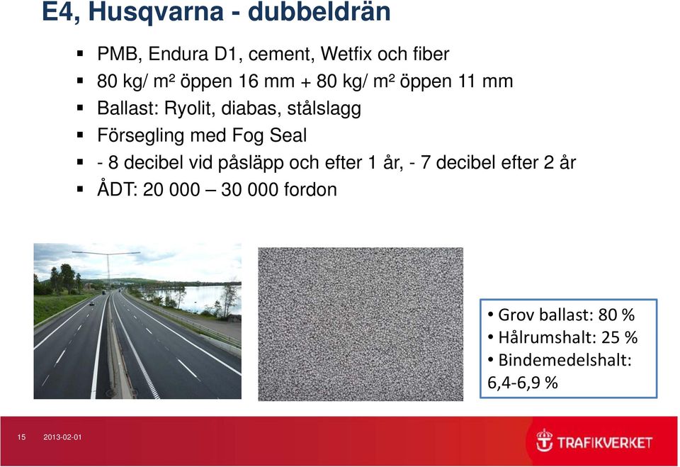 Seal - 8 decibel vid påsläpp och efter 1 år, - 7 decibel efter 2 år ÅDT: 20 000 30