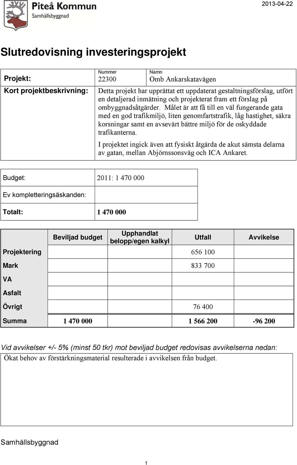 Målet är att få till en väl fungerande gata med en god trafikmiljö, liten genomfartstrafik, låg hastighet, säkra korsningar samt en avsevärt bättre miljö för de oskyddade