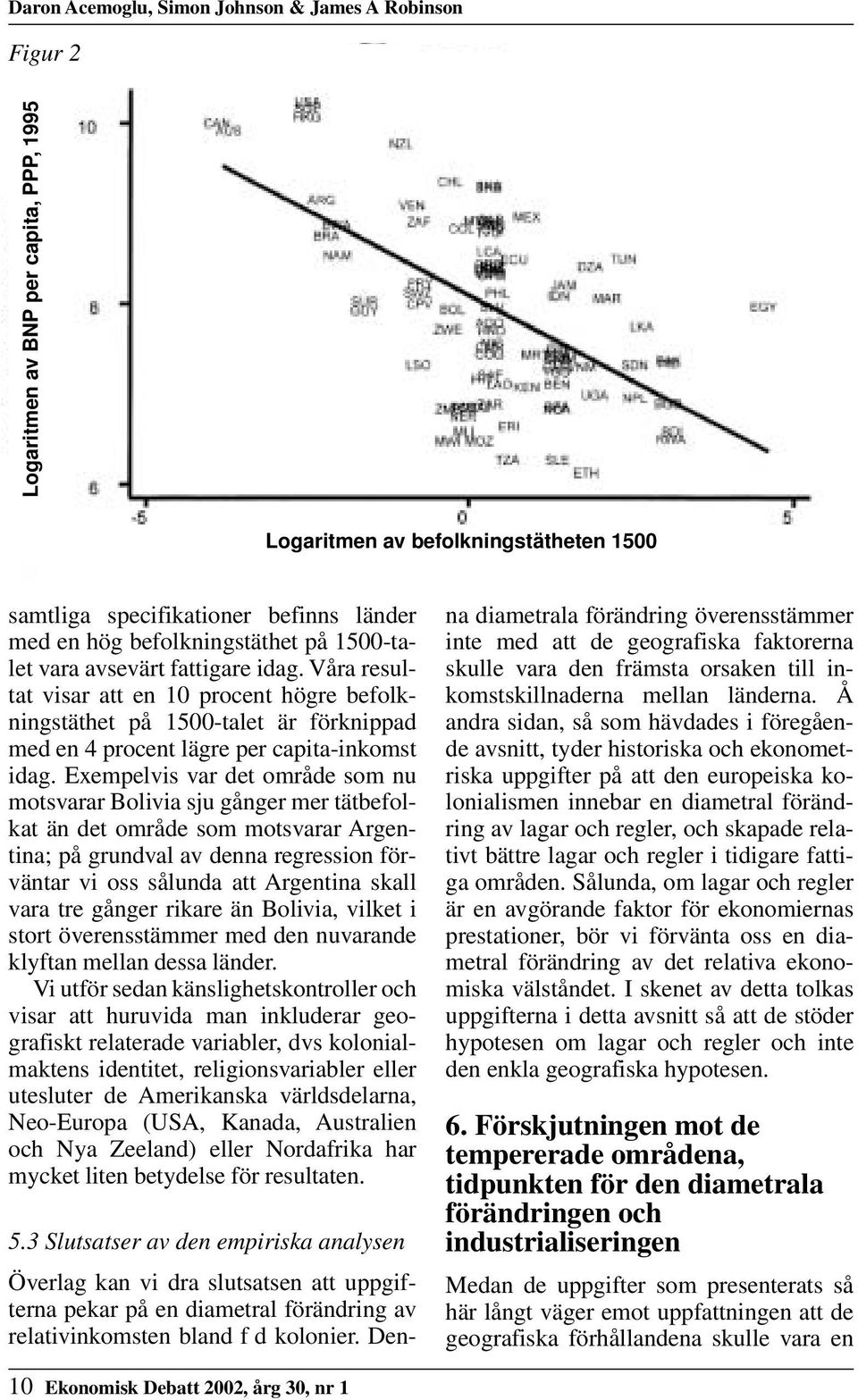 Exempelvis var det område som nu motsvarar Bolivia sju gånger mer tätbefolkat än det område som motsvarar Argentina; på grundval av denna regression förväntar vi oss sålunda att Argentina skall vara