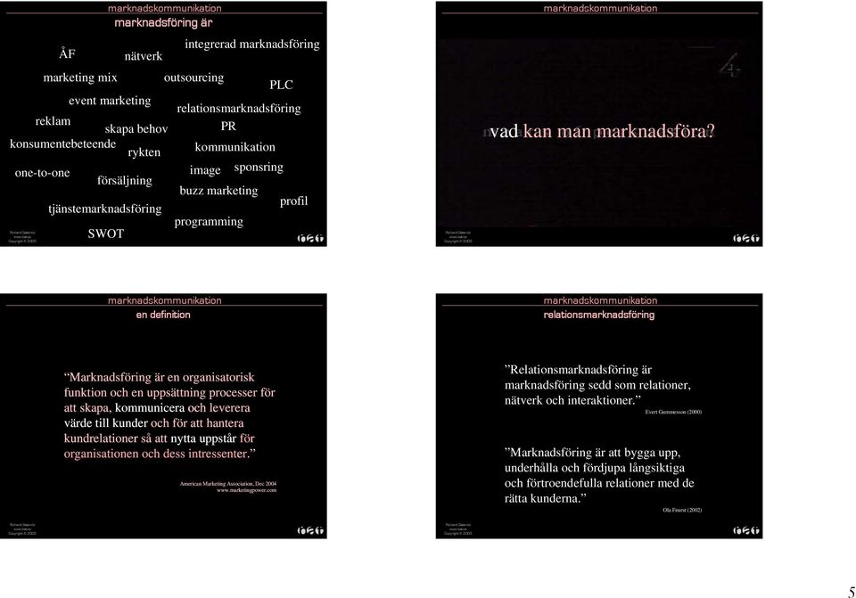 en definition relationsmarknadsföring Marknadsföring är en organisatorisk funktion och en uppsättning processer för att skapa, kommunicera och leverera värde till kunder och för att hantera