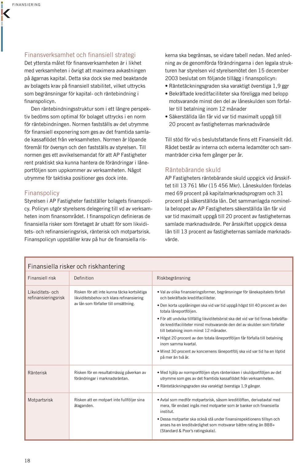 Den räntebindningsstruktur som i ett längre perspektiv bedöms som optimal för bolaget uttrycks i en norm för räntebindningen.