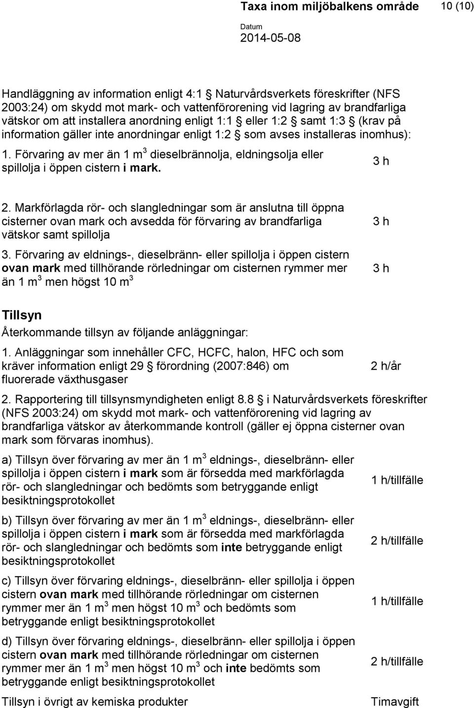 Förvaring av mer än 1 m 3 dieselbrännolja, eldningsolja eller spillolja i öppen cistern i mark. 3 h 2.