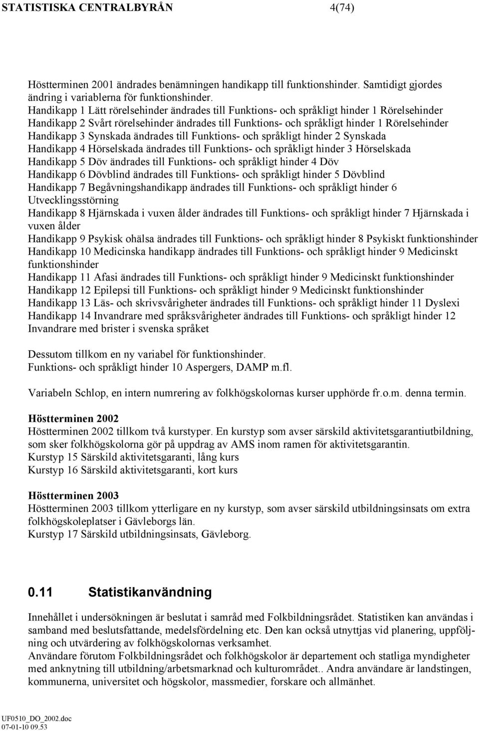 Synskada ändrades till Funktions- och språkligt hinder 2 Synskada Handikapp 4 Hörselskada ändrades till Funktions- och språkligt hinder 3 Hörselskada Handikapp 5 Döv ändrades till Funktions- och