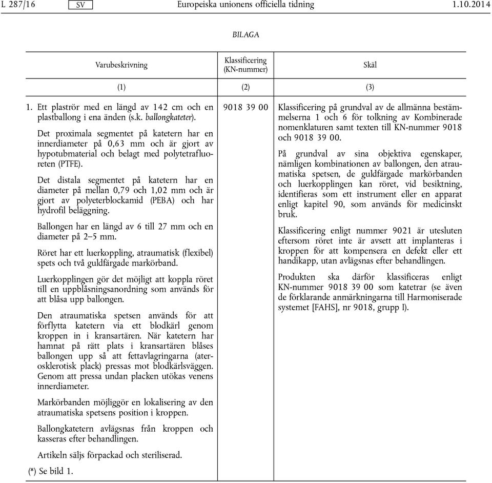 Det distala segmentet på katetern har en diameter på mellan 0,79 och 1,02 mm och är gjort av polyeterblockamid (PEBA) och har hydrofil beläggning.