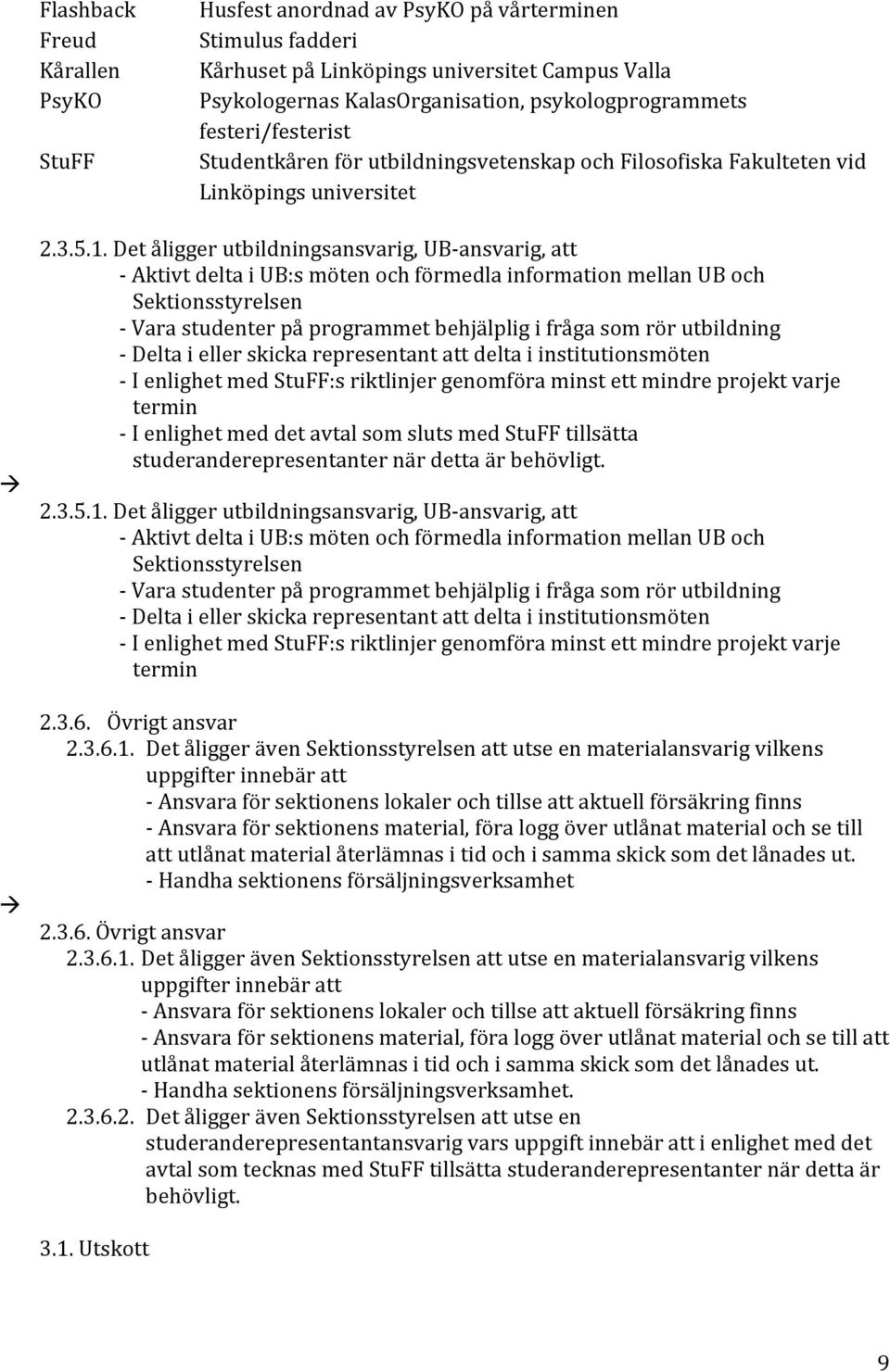 Detåliggerutbildningsansvarig,UBSansvarig,att SAktivtdeltaiUB:smötenochförmedlainformationmellanUBoch Sektionsstyrelsen SVarastudenterpåprogrammetbehjälpligifrågasomrörutbildning