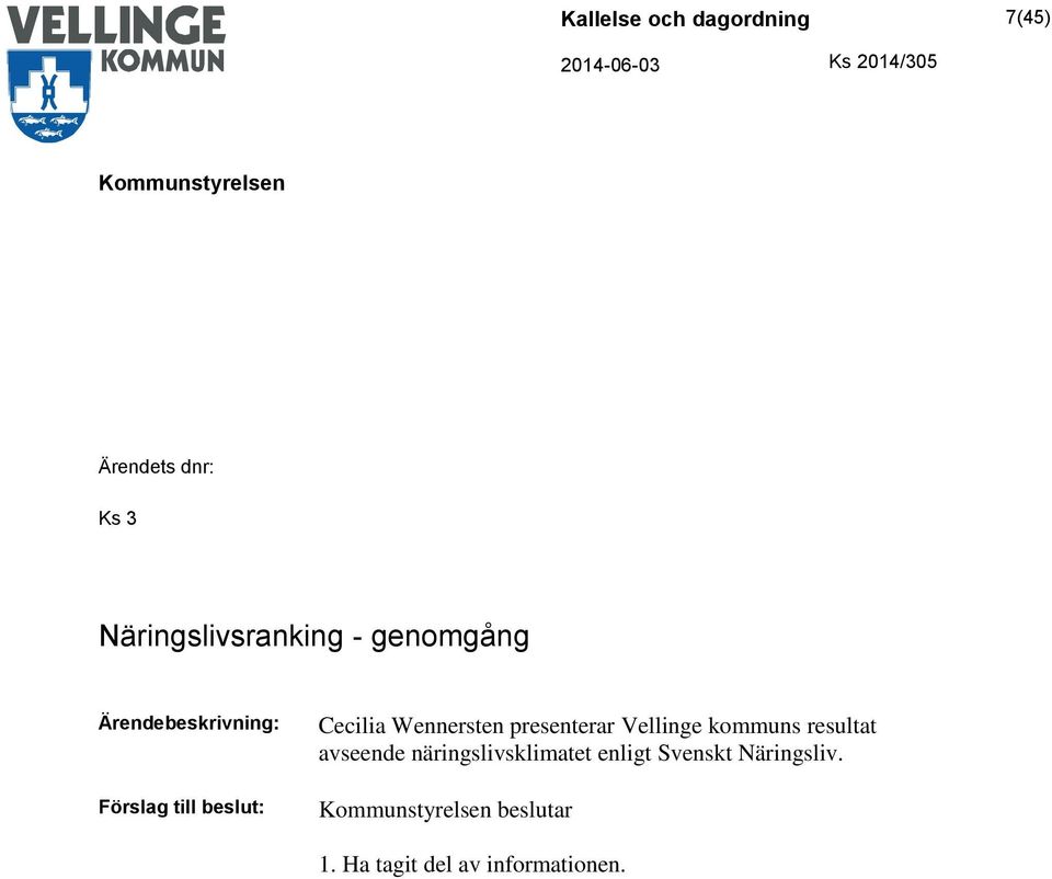 kommuns resultat avseende näringslivsklimatet enligt