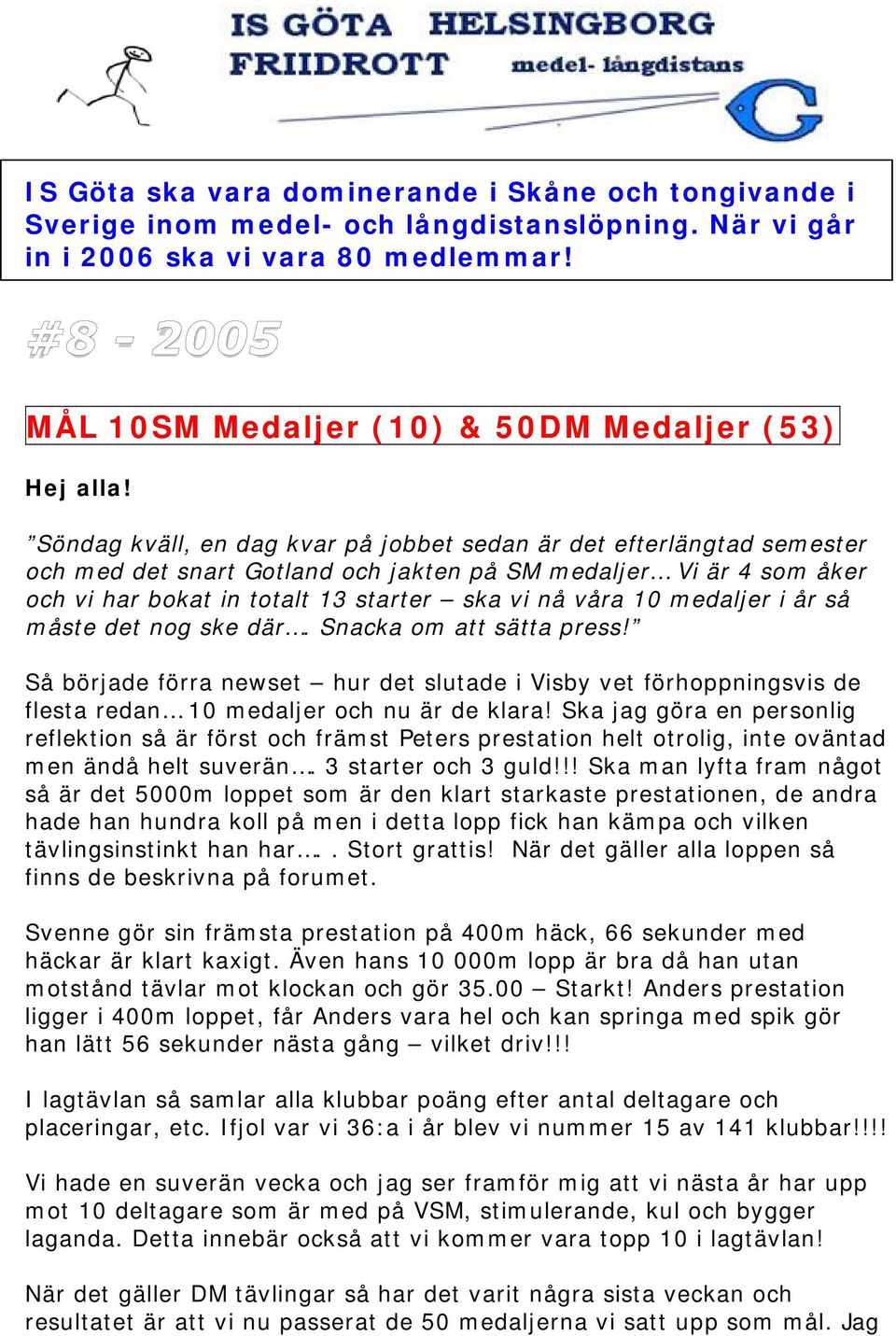 Söndag kväll, en dag kvar på jobbet sedan är det efterlängtad semester och med det snart Gotland och jakten på SM medaljer Vi är 4 som åker och vi har bokat in totalt 13 starter ska vi nå våra 10