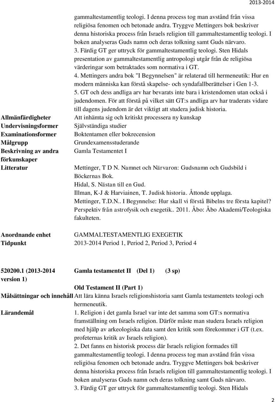 Färdig GT ger uttryck för gammaltestamentlig teologi. Sten Hidals presentation av gammaltestamentlig antropologi utgår från de religiösa värderingar som betraktades som normativa i GT. 4.