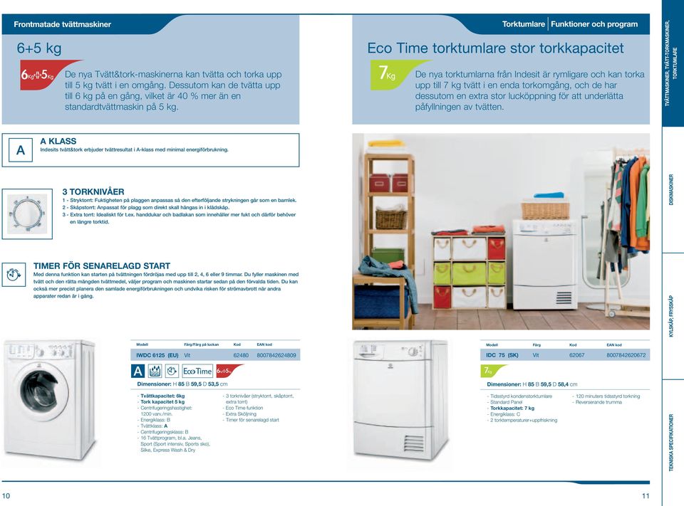 Torktumare Funktioner och program Eco Time torktumare stor torkkapacitet De nya torktumarna från Indesit är rymigare och kan torka upp ti tvätt i en enda torkomgång, och de har dessutom en extra stor