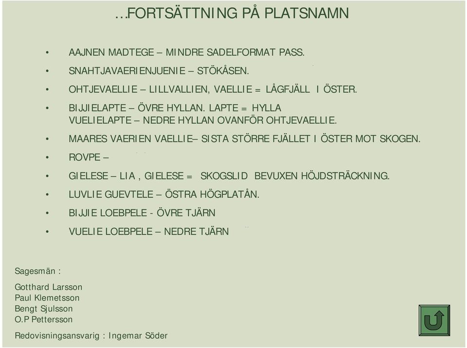 MAARES VAERIEN VAELLIE SISTA STÖRRE FJÄLLET I ÖSTER MOT SKOGEN. ROVPE GIELESE LIA, GIELESE = SKOGSLID BEVUXEN HÖJDSTRÄCKNING.