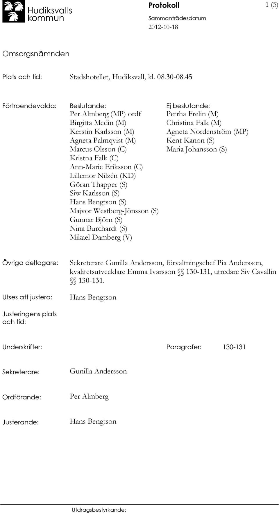 Nilzén (KD) Göran Thapper (S) Siw Karlsson (S) Hans Bengtson (S) Majvor Westberg-Jönsson (S) Gunnar Björn (S) Nina Burchardt (S) Mikael Damberg (V) Petrha Frelin (M) Christina Falk (M) Agneta