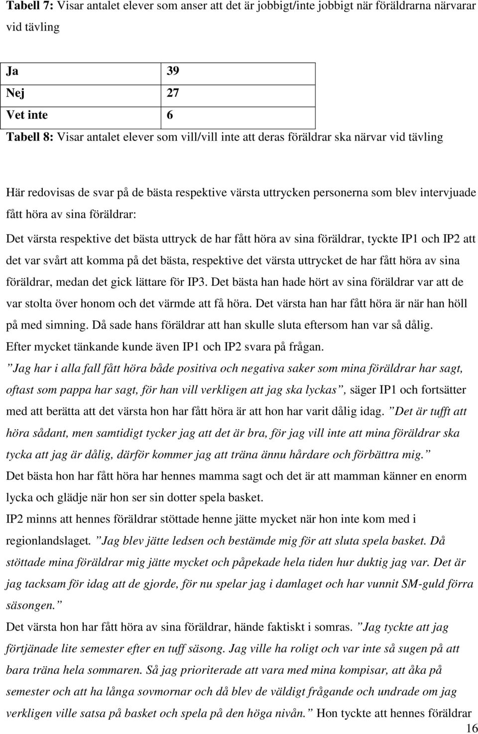 har fått höra av sina föräldrar, tyckte IP1 och IP2 att det var svårt att komma på det bästa, respektive det värsta uttrycket de har fått höra av sina föräldrar, medan det gick lättare för IP3.