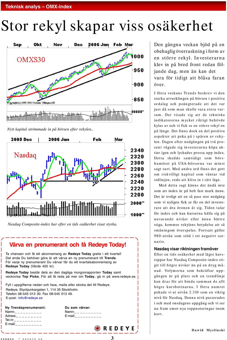 . Nasdaq Composite-index har efter en tids osäkerhet visat styrka. Värva en prenumerant och få Redeye Today! Ta chansen och få ett abonnemang av Redeye Today gratis i ett kvartal!