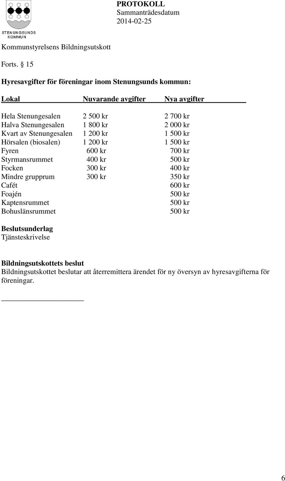 Halva Stenungesalen 1 800 kr 2 000 kr Kvart av Stenungesalen 1 200 kr 1 500 kr Hörsalen (biosalen) 1 200 kr 1 500 kr Fyren 600 kr 700 kr