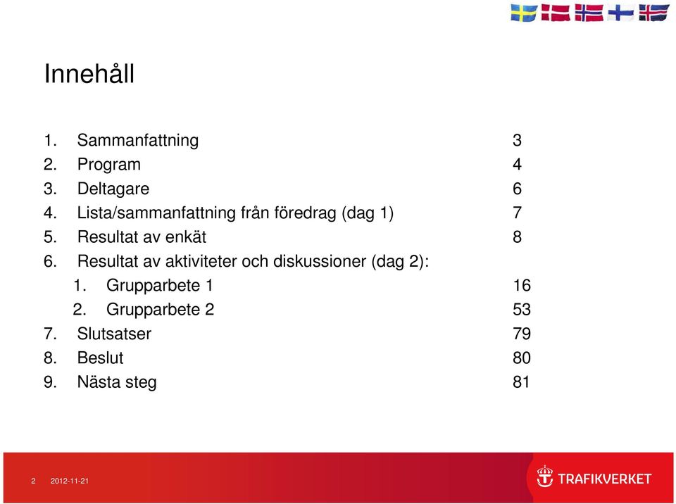 Resultat av aktiviteter och diskussioner (dag 2): 1.